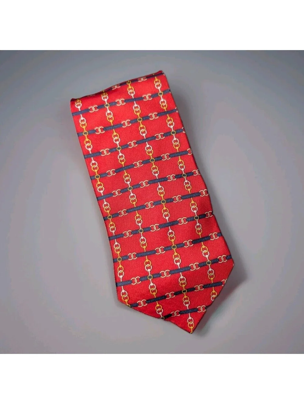 Vintage Paolo Gucci Necktie Red Equestrian Chain Link Men’s Tie Italy Silk